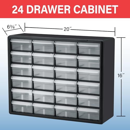 Akro-Mils 24-Drawer Plastic Storage Cabinet, 20"W x 6"D x 16"H, Red - Image 3