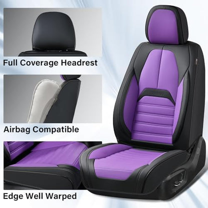 Coverado Car Seat Covers Full Set, Seat Covers for Cars, Automotive Seat Covers, Waterproof Nappa Leather Front Seats and Back Car Seat Protector, Universal Fit for Most Cars SUV Trucks,Black&Purpe - Image 4