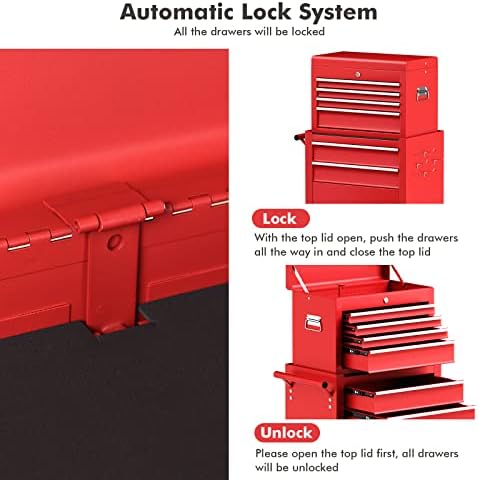 Goplus Tool Chest, 6 Drawers Rolling Tool Cabinet with Detachable Top Toolbox, Universal Lockable Wheels, Protective Liner, Auto Lock, Metal Tool Storage Cart, Tool Box for Garage Workshop - Image 5