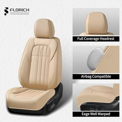 FLORICH Seat Cover, Car Seat Covers Front Set, Waterproof Leather Car Seat Protector, Front Seat Covers for Cars, Automotive Seat Covers Protector 2 Pack Fit for Most Cars Trucks SUV - Beige - Image 3