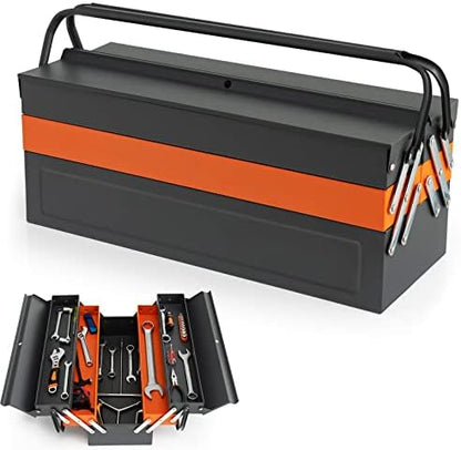 S AFSTAR 22" Tool Box, 3-Layer Metal Toolbox with 5 Trays, Full-Length Handles & Lock Hole Design, Portable Storage Toolbox Tool Organizer for Household Warehouse Repair Shop, Free Assembly by Safstar