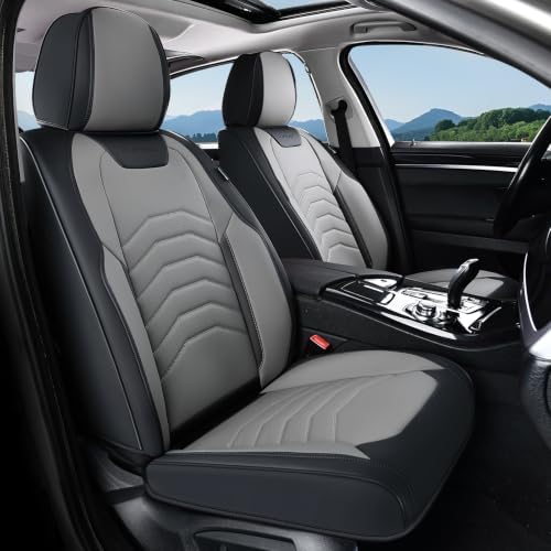 Coverado Front Seat Covers, Leather Car Seat Covers Luxury Automotive Seat Covers for Cars, Waterproof Car Seat Protectors Car Seat Cushion Universal Fit for Most Cars Trucks SUV Vehicles, Black&Gray by COVERADOAUTO