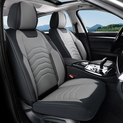 Coverado Front Seat Covers, Leather Car Seat Covers Luxury Automotive Seat Covers for Cars, Waterproof Car Seat Protectors Car Seat Cushion Universal Fit for Most Cars Trucks SUV Vehicles, Black&Gray by COVERADOAUTO