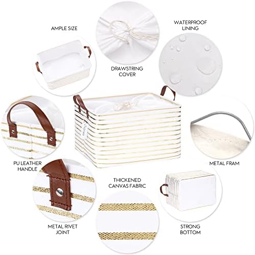 Hinwo 31L Large Canvas Storage Bin with Lid and Handles, 4-Pack - Image 5