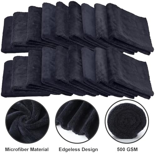 Shimeyao 40 Pcs 16 x 16 Inch Edgeless Microfiber Plush Towels for Cars Detailing Drying Wash Polishing Absorbent Cleaning Cloths, 500 GSM (Black) - Image 3