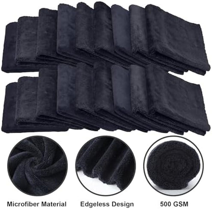 Shimeyao 40 Pcs 16 x 16 Inch Edgeless Microfiber Plush Towels for Cars Detailing Drying Wash Polishing Absorbent Cleaning Cloths, 500 GSM (Black) - Image 3