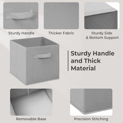 11" Fabric Storage Bins, Collapsible Storage Cubes Organizer with Handles, Heavy Duty Cube Organizer for Home, Office, Shelves, Closets, Bedroom, Living Room, 5 Pack, Grey - Image 3