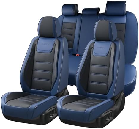 Coverado Car Seat Covers Full Set, Seat Covers for Cars, Waterproof, Leather Car Seat Cushion, Universal Car Interior Covers Seat Protectors for Most Cars Blue by COVERADOAUTO