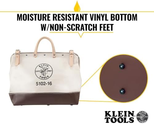 Klein Tools 5102-16 Heavy Duty Natural Canvas Tool Bag, Tool Tote, Multi-Purpose Bag with Wide Hinged Opening and Leather Handles, 16-Inch - Image 3