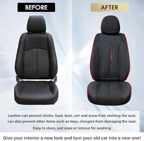 Coverado Car Seat Cover Full Set, Red Seat Covers Front Seats Back Seat Covers, Nappa Leather Waterproof, Car Seat Cushion, Car Seat Protector Universal Fit Most Cars - Image 5