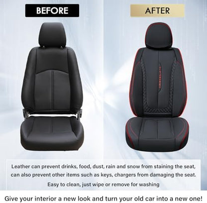 Coverado Car Seat Cover Full Set, Red Seat Covers Front Seats Back Seat Covers, Nappa Leather Waterproof, Car Seat Cushion, Car Seat Protector Universal Fit Most Cars - Image 5