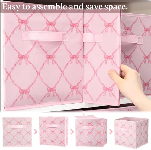 Geelin 6 Pcs Light Pink Bow Cube Storage Bins 11 Inch Storage Basket - Image 3