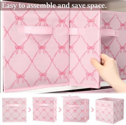 Geelin 6 Pcs Light Pink Bow Cube Storage Bins 11 Inch Storage Basket - Image 3