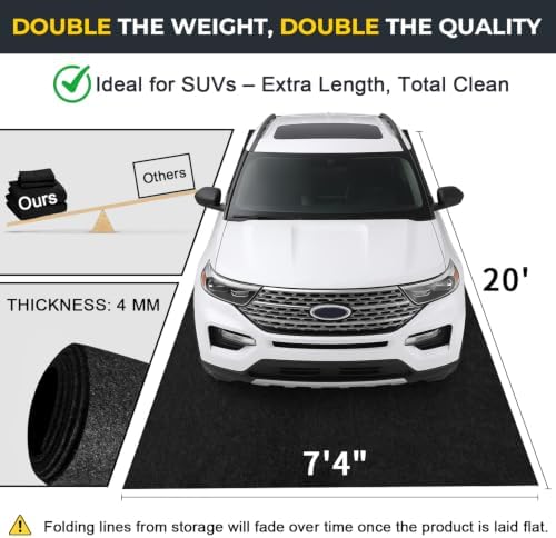 20' x 7'4" Garage Floor Mats - All-Weather Garage Floor Mats for Under Car, Absorbent Oil Spill Mat, Anti-Slip Garage Carpet, Reusable Garage Mats with Waterproof Backing, Garage Car Mat & Floor Rug - Image 2