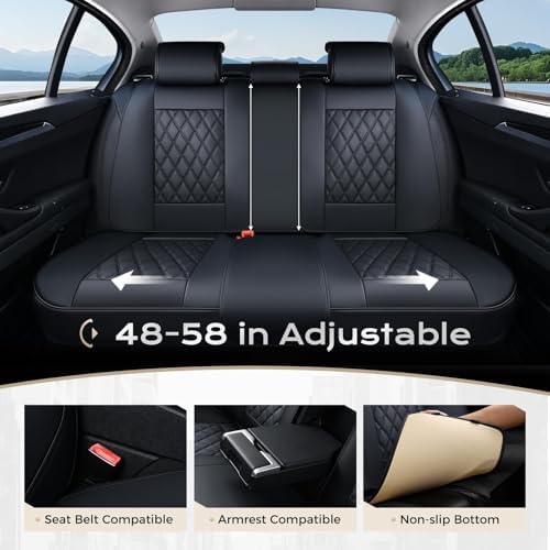 Coverado Car Seat Covers Full Set, 5 Seat Black Seat Cover for Cars, Luxury Faux Leather Waterproof Seat Cover, Front and Back Car Seat Protector, Universal Auto Seat Covers Fit for Most Cars - Image 6