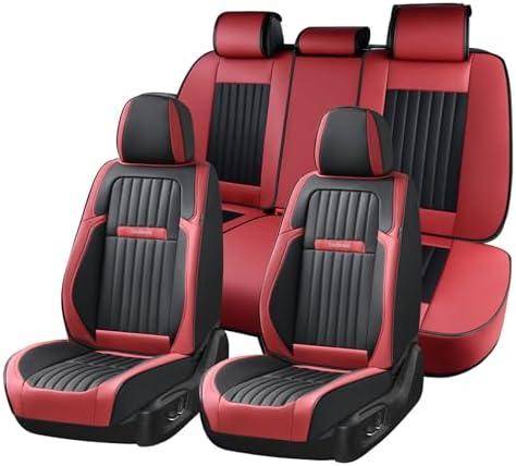 Coverado Car Seat Covers Full Set, Seat Covers for Cars, Car Seat Cover, Car Seat Protector, Leather Car Seat Cushion, Waterproof Car Seat Covers Front Seats and Back Fit for Most Cars(Red&Black) by COVERADOAUTO
