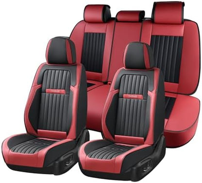 Coverado Car Seat Covers Full Set, Seat Covers for Cars, Car Seat Cover, Car Seat Protector, Leather Car Seat Cushion, Waterproof Car Seat Covers Front Seats and Back Fit for Most Cars(Red&Black) by COVERADOAUTO