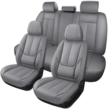 MINGBRON Car Seat Covers Full Set, Brown Car Seat Cover Lumbar Support, Car Seat Protector Waterproof, Nappa Leather Car Seat Cushion, Front Seats and Back Fit for Most Cars Beige by MINGBRONCARSEATCOVER