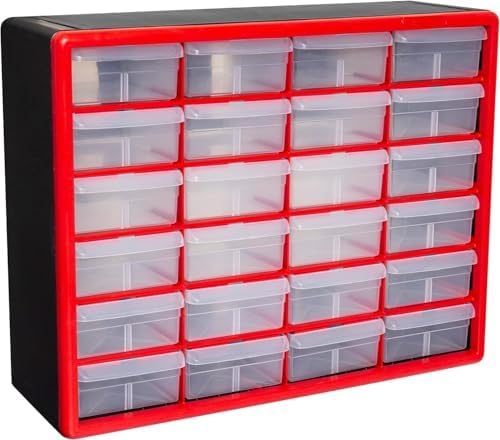 Akro-Mils 24-Drawer Plastic Storage Cabinet, 20"W x 6"D x 16"H, Red by Akro-Mils