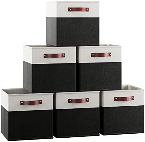 Ornavo Home 13x13 Foldable Fabric Storage Cube Bins, 6 Pack, White/Black by OrnavoHome