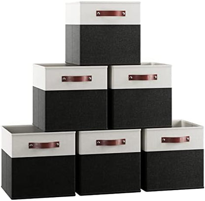 Ornavo Home 13x13 Foldable Fabric Storage Cube Bins, 6 Pack, White/Black by OrnavoHome