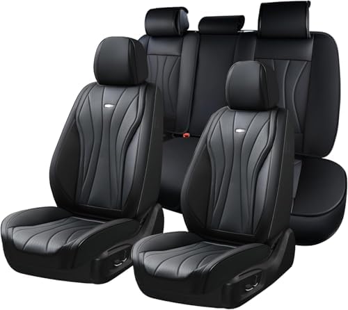Coverado Car Seat Covers, 5 Seats Black Seat Covers for Car, Luxury Faux Leather Seat Cover, Front and Back Seat Cover, Waterproof Car Seat Protector, Universal Car Seat Cushions Fit for Most Vehicles by COVERADOAUTO