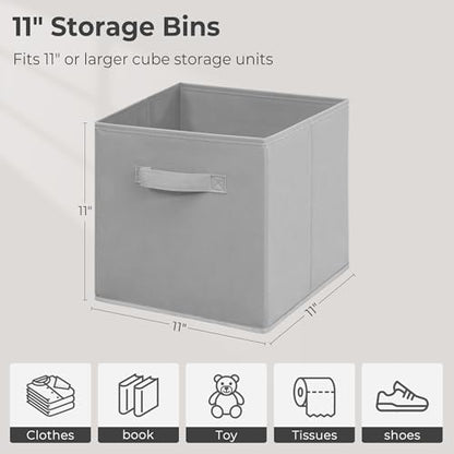 11" Fabric Storage Bins, Collapsible Storage Cubes Organizer with Handles, Heavy Duty Cube Organizer for Home, Office, Shelves, Closets, Bedroom, Living Room, 5 Pack, Grey - Image 2