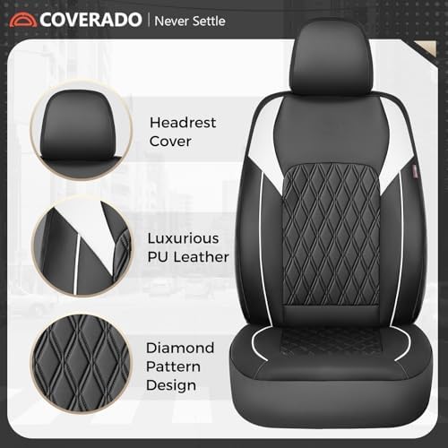 Coverado Automotive Seat Covers, Car Seat Covers Full Set, Car Seat Cover, Waterproof Seat Covers, Car Seat Protector Car Seat Cushion Interior Truck Accessories Universal Fit Most Cars, Black&White - Image 2