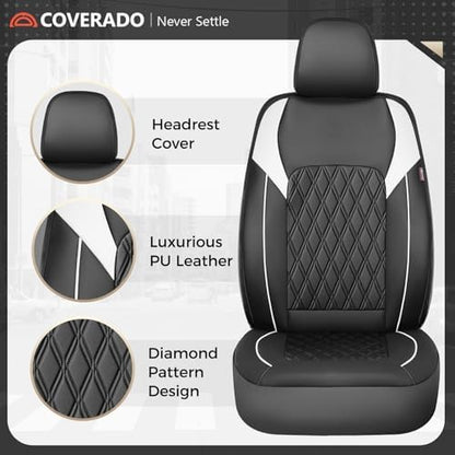 Coverado Automotive Seat Covers, Car Seat Covers Full Set, Car Seat Cover, Waterproof Seat Covers, Car Seat Protector Car Seat Cushion Interior Truck Accessories Universal Fit Most Cars, Black&White - Image 2