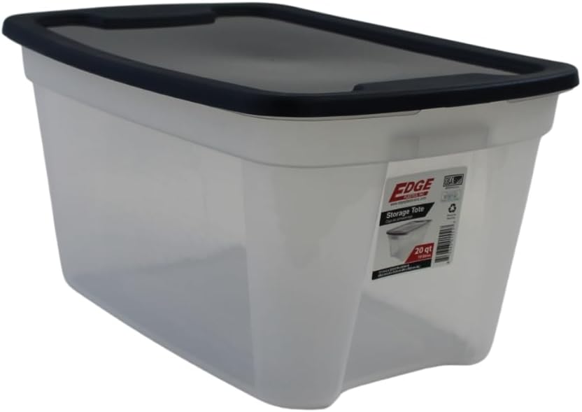 Edge Plastics Classic Storage Tote, durable storage in for home or garage with secure snap lid designed for stacking (6, Clear with Ink Lid, 5 Gallon) by EdgePlastics