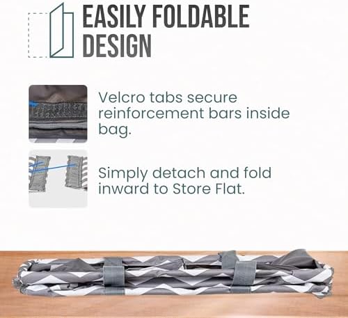 Extra Large Utility Tote Bag - Oversized Collapsible Reusable Wire Frame Rectangular Canvas Basket With Two Exterior Pockets For Beach, Pool, Laundry, Car Trunk, Storage - Chevron Gray - Image 6