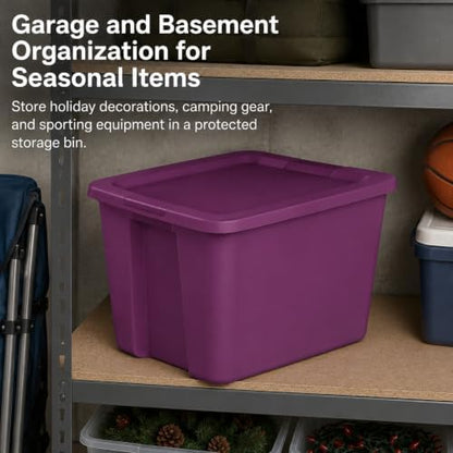 18 Gal Storage Bin with Snap-On Lid, Stackable Plastic Tote, Magenta - Image 4