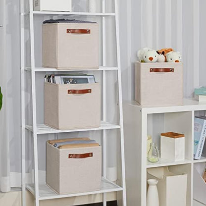 Temary 11x11 Storage Cubes Fabric Storage Cubes Storage Bins with Dual Leather Handles Canvas Storage Boxes for Organizing Home, Shelf, Closet (Beige, 11 x 11 x 11) - Image 5