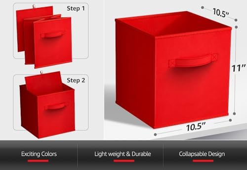 Sorbus Fabric Storage Cubes, 6-Pack Foldable Bins (11 Inch, Red) - Image 3