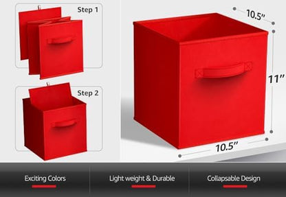 Sorbus Fabric Storage Cubes, 6-Pack Foldable Bins (11 Inch, Red) - Image 3