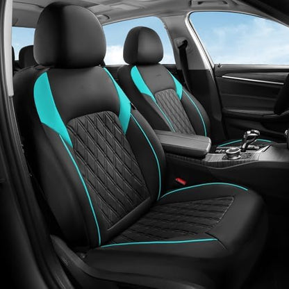 Coverado Front Seat Covers, Car Seat Covers for Cars, Waterproof Driver Seat Covers, Faux Leather Car Seat Cushion, Front Auto Seat Covers Luxury Car Seat Protector Universal Fit Most Cars, Black&Blue by COVERADOAUTO