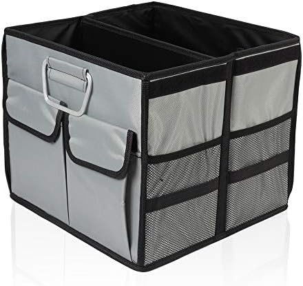 Car Trunk Organizer Collapsible Portable Multi Compartments Organizer with Non Slip Straps for SUV Truck Auto Vehicle Car Auto Minivan (Small without cover, Space gray) by TYSKL