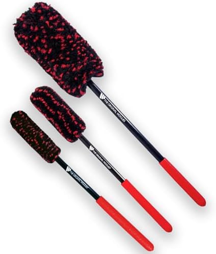 Wheel Woolies Car Detailing Brush Set - 3pc Car Wheel Brush Kit (18”, 12”, 12”) for Rims, Barrel, Spokes & Brake Dust | Soft No Scratch Rim Brush with Long Handle & Anti-Slip Grip | Made in USA by BraunBrush