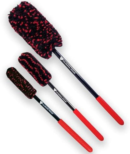 Wheel Woolies Car Detailing Brush Set - 3pc Car Wheel Brush Kit (18”, 12”, 12”) for Rims, Barrel, Spokes & Brake Dust | Soft No Scratch Rim Brush with Long Handle & Anti-Slip Grip | Made in USA by BraunBrush