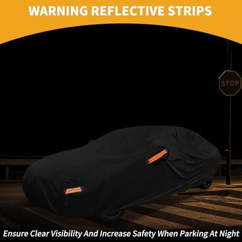 Universal Car Cover Waterproof All Weather 210D-PU, UV Sun Rain Protection, Fits for Sedan Length 178"-186", with Left Side Zipper, Black - Image 3