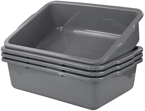 4-Pack Large Plastic Bus Box, Commercial Tote Box, 32 L, Grey - Image 7