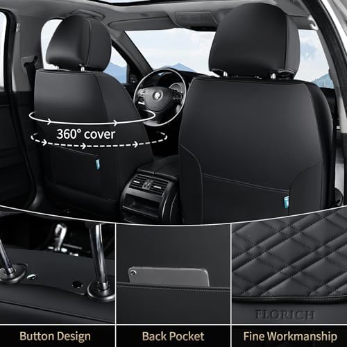 FLORICH Seat Covers, Front Seat Covers 2 PCs, Automotive Seat Cover for Cars, Luxury Leather Universal Seat Cover Accessories Fit for Most Cars SUV Truck Sedans(Black) - Image 2