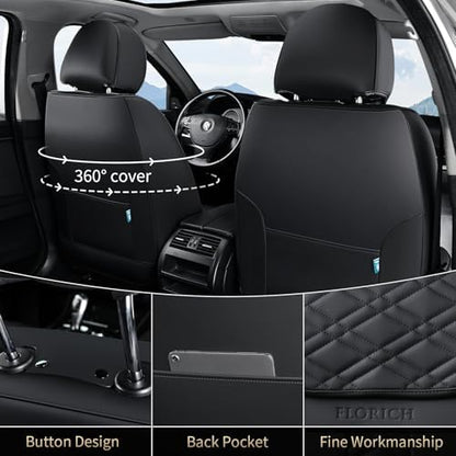 FLORICH Seat Covers, Front Seat Covers 2 PCs, Automotive Seat Cover for Cars, Luxury Leather Universal Seat Cover Accessories Fit for Most Cars SUV Truck Sedans(Black) - Image 2