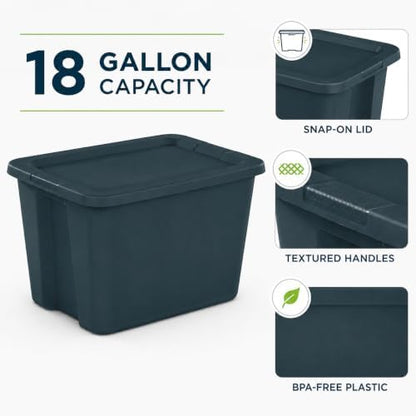 18 Gal Storage Bin with Snap-On Lid, Stackable Plastic Tote, Teal - Image 6