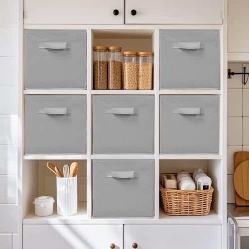11" Fabric Storage Bins, Collapsible Storage Cubes Organizer with Handles, Heavy Duty Cube Organizer for Home, Office, Shelves, Closets, Bedroom, Living Room, 5 Pack, Grey - Image 7