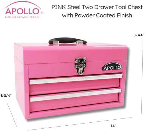 Apollo Tools 14 Inch Steel Tool Box with Deep Top Compartment and 2 Drawers in Heavy-Duty Steel With Ball Bearing Opening and Powder Coated Finish - Pink Ribbon - Pink - DT5010P - Image 6