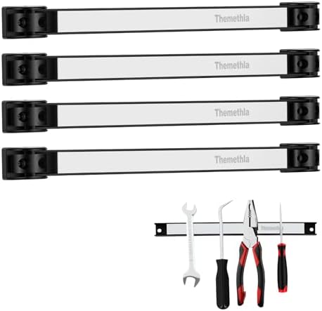 12" Magnetic Tool Holder Strip, 4 Pieces Silver Metal Tool Organizer Rack with Stainless Steel Surface, Magnet Bar for Garage Workshop, Easy To Install with Mounting Screws by Themethla