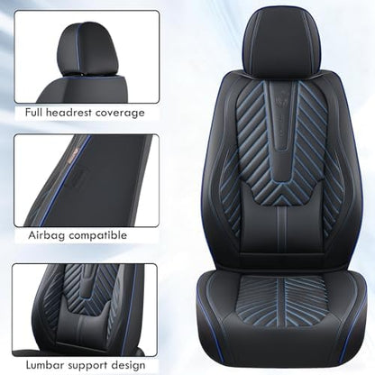 Coverado Car Seat Covers Full Set, Faux Leather Seat Covers for Car, Luxury Automotive Seat Covers Waterproof Car Seat Protector Universal Fit for Most Cars SUV Truck with Lumbar Support(Black&Blue) - Image 5