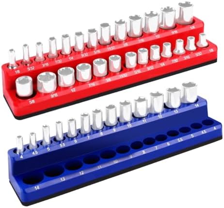 Magnetic Socket Organizer Set, 2-Piece SAE & Metric Socket Holders, Holds 52 Standard & Deep Sockets for Tool Drawers, Tool Carts (Sockets Not Included) by Unknown
