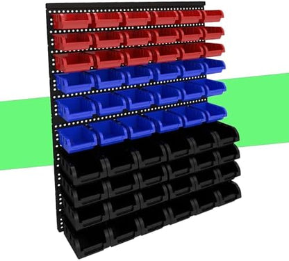 60Pcs Plastic Wall Mounted Storage Bins Parts Rack Nuts And Bolt Bins Organizer For Shop Garage for Screws, Nuts, Bolts, Nails, Beads, and Small Hardware Parts(RED+BLUE+BLACK, 60) by Unknown